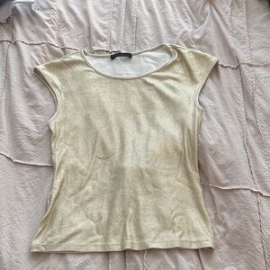 Zara Shimmering Cream Short Sleeve Top